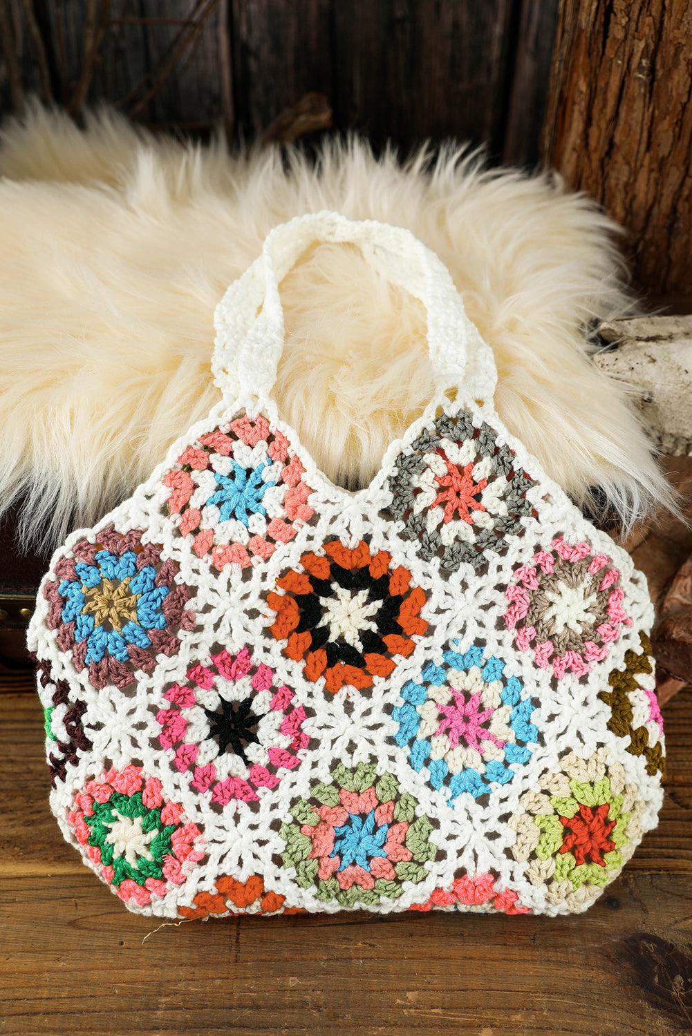 White Boho Floral Crochet Retro Hollowed Handbag