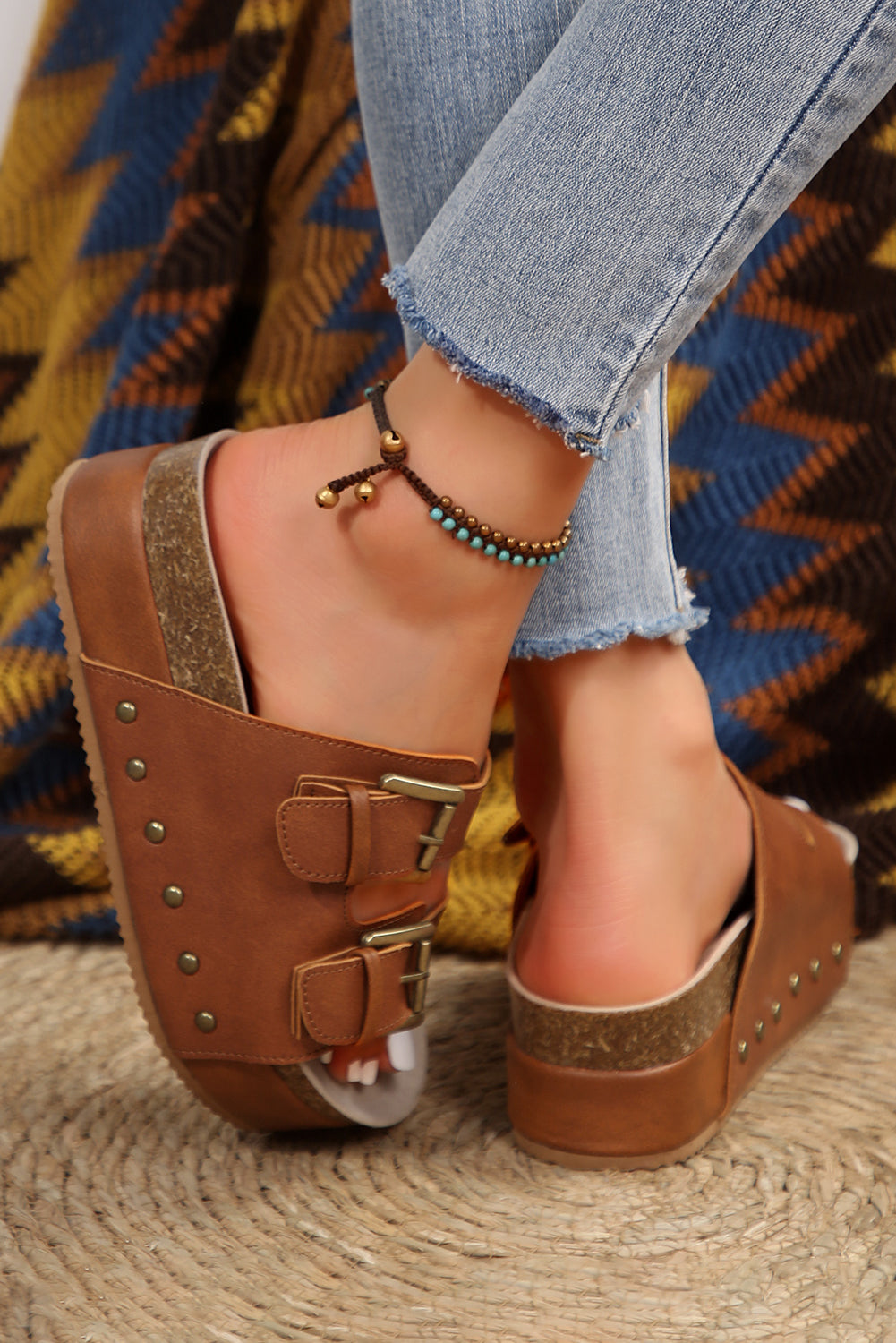 Ginger Dual Buckle Studded Platform Slides