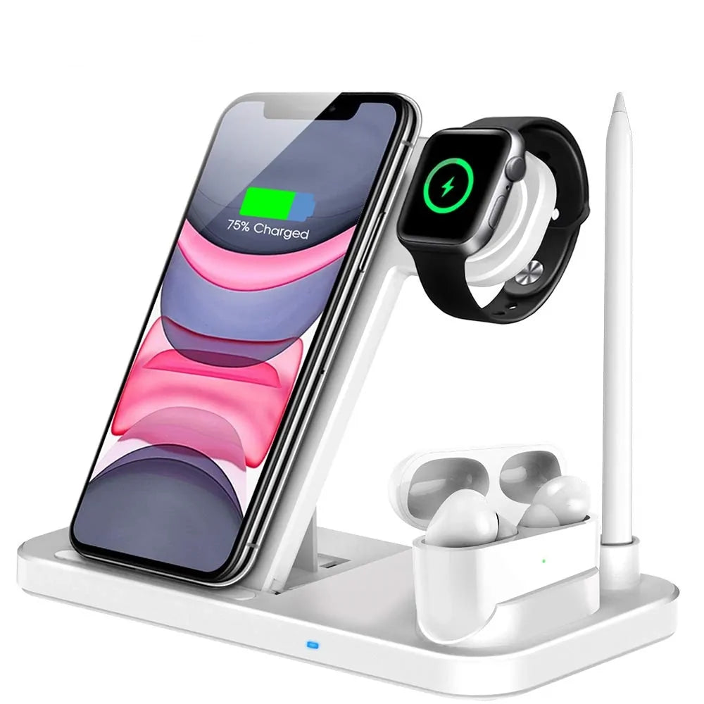 15W Qi Fast Wireless Charger Stand: 4-in-1 Dock for iPhone, Apple Watch, Airpods Pro