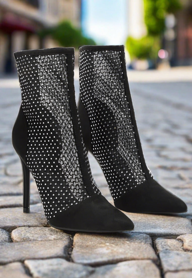 Cali Rhinestone Embellished Mesh Stiletto Boots