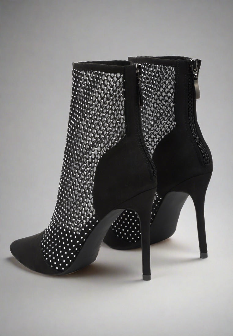 Cali Rhinestone Embellished Mesh Stiletto Boots