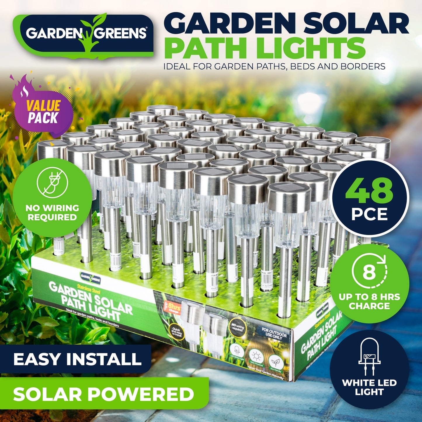 Garden Greens 48PCE Solar Garden/Path Lights Weather Proof Design