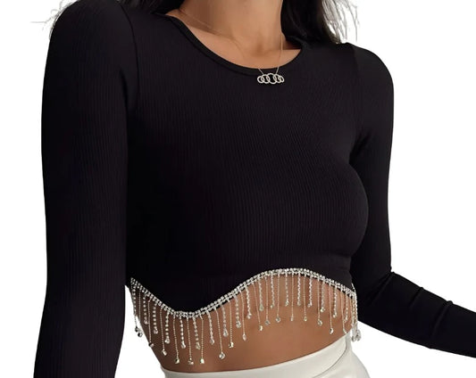 Tassel Rhinestone Cropped Top