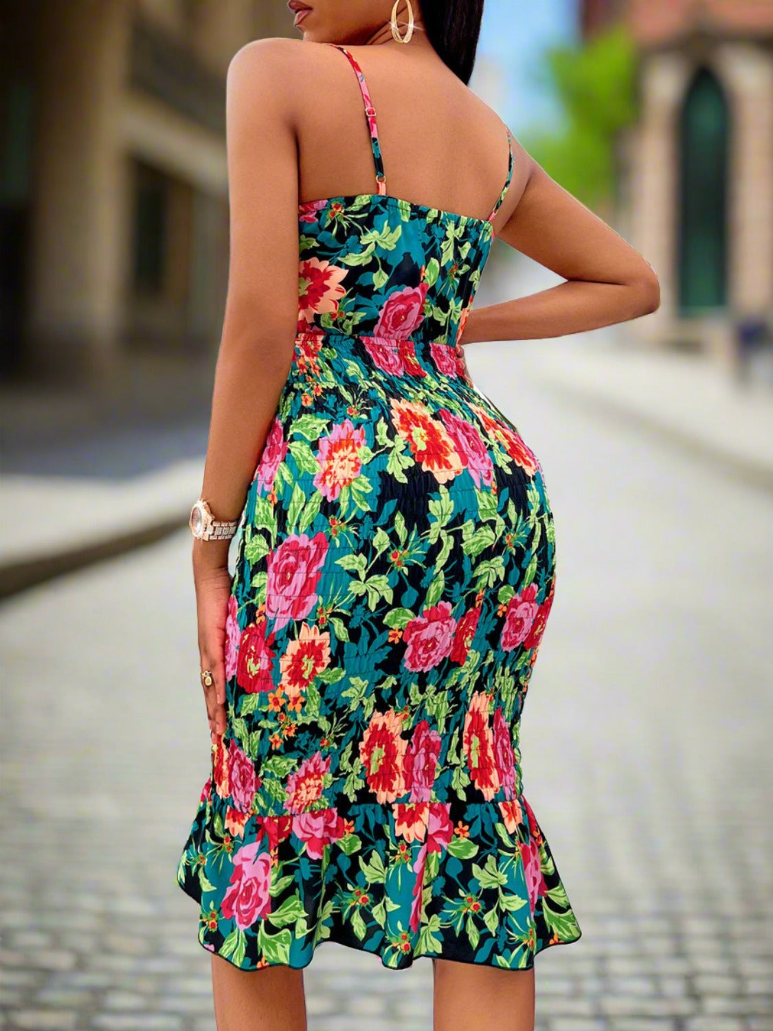 Nicole Floral Sweetheart Neck Cutout Dress