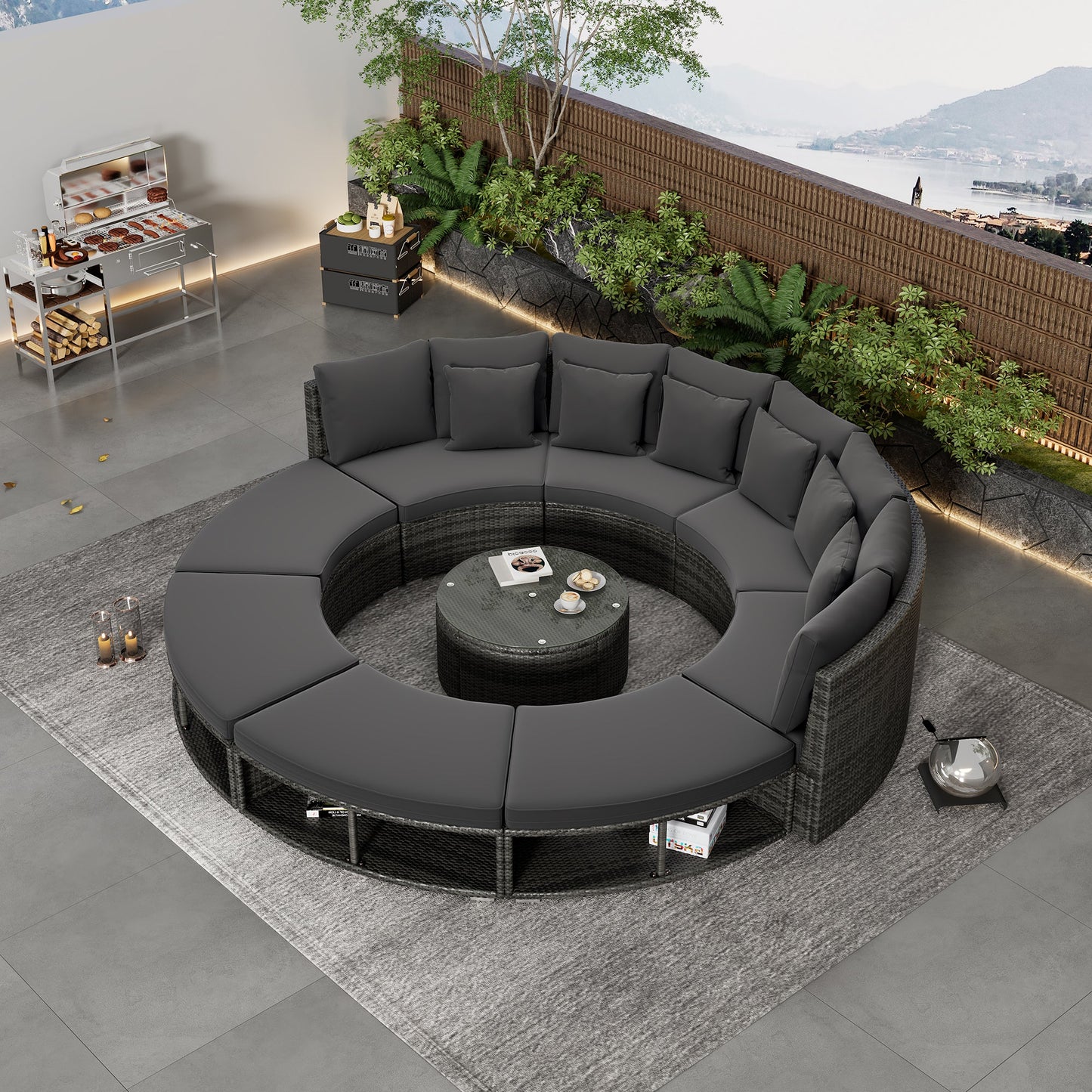 9-Piece Outdoor Patio Furniture Luxury Circular Outdoor Sofa Set