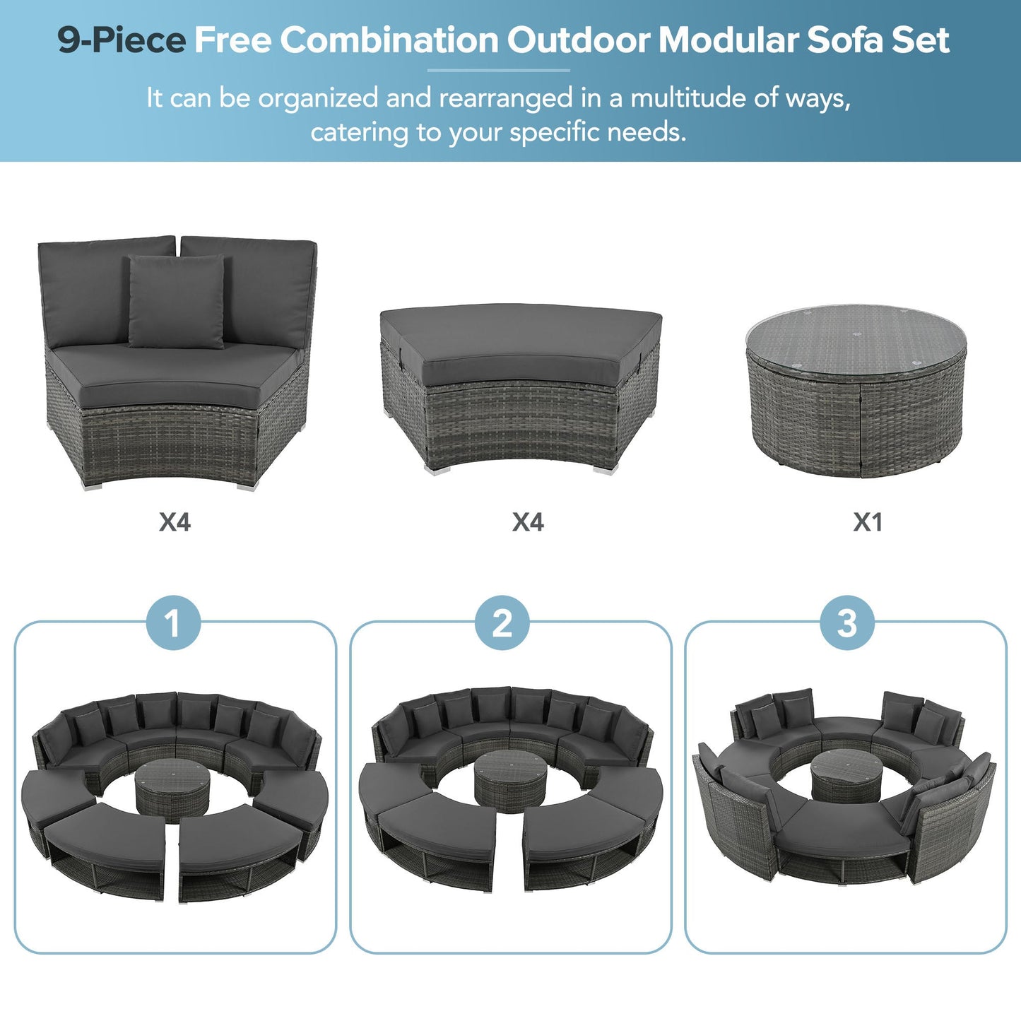 9-Piece Outdoor Patio Furniture Luxury Circular Outdoor Sofa Set