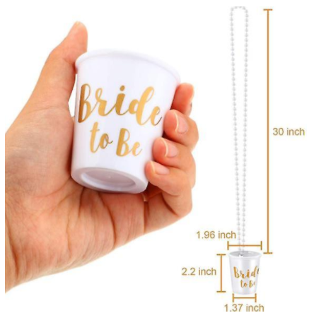 Bachelorette And Bride Shot Glass Necklace with Gold Foil