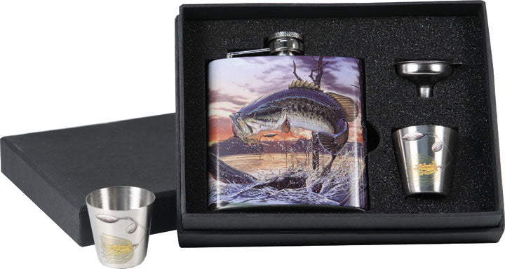 BASS 7 oz. Flask / Shot Glass Set