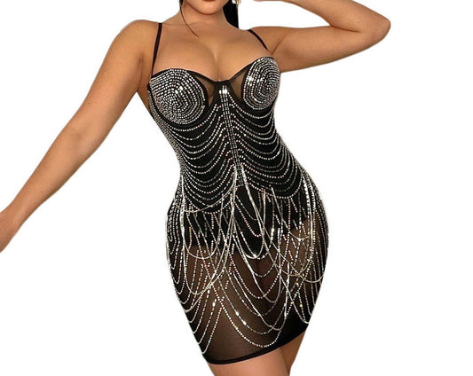 Rhinestone Sequins Embellish Mini Dress