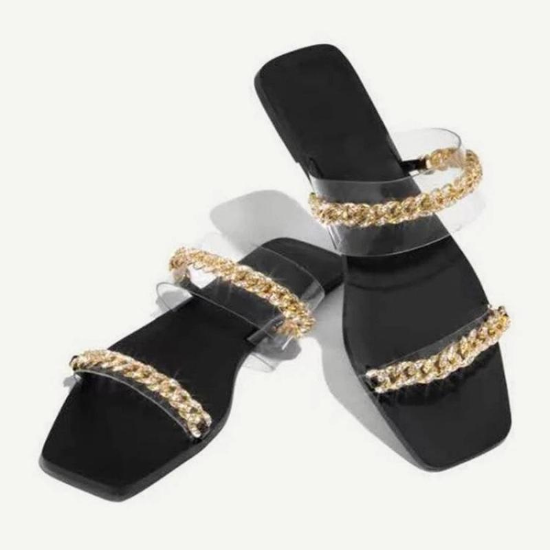 Crystals Double Band Flat Slippers