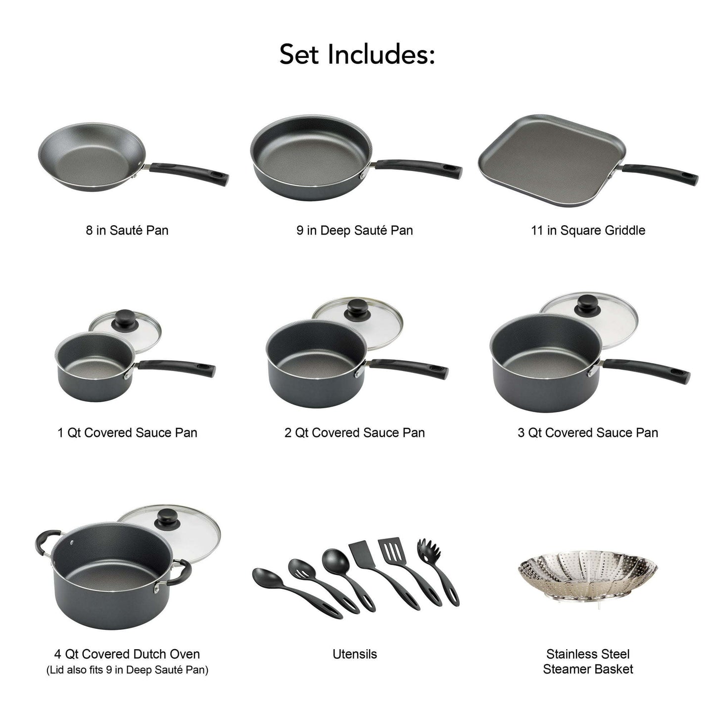 18 Piece Non-stick Cookware Set, Steel Gray