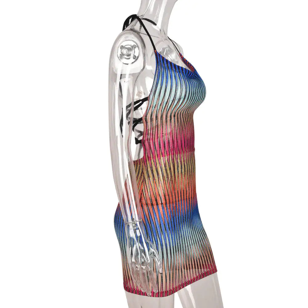 Rainbow Mesh Mini Dress