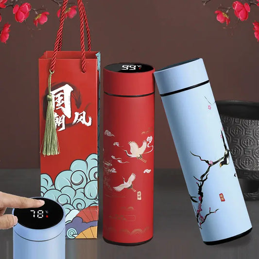 Chinese Style Smart Thermo Flask with Temperature Display - 500ML Vacuum Insulated Mug
