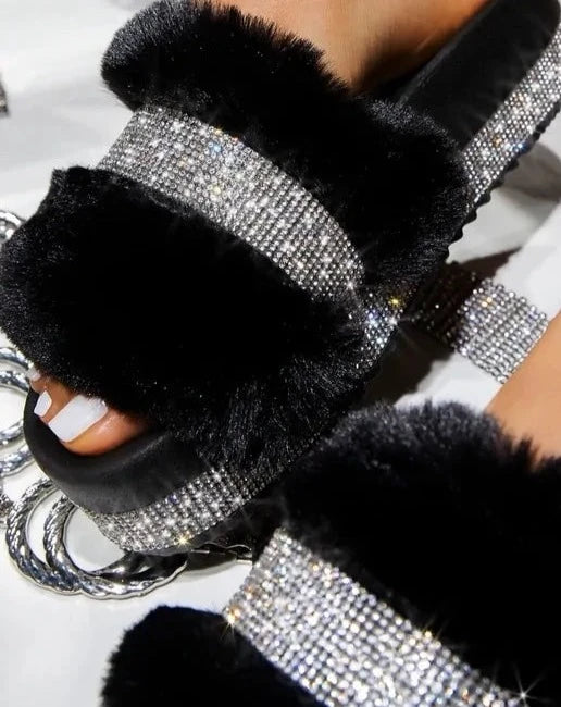 Rhinestone Slides with The Fur