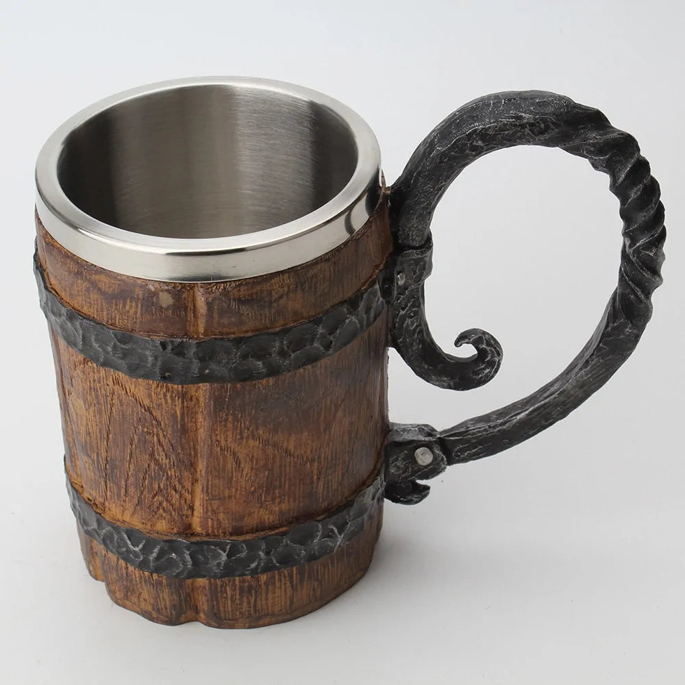 3D Wooden Barrel Stainless Steel Resin Beer Mug