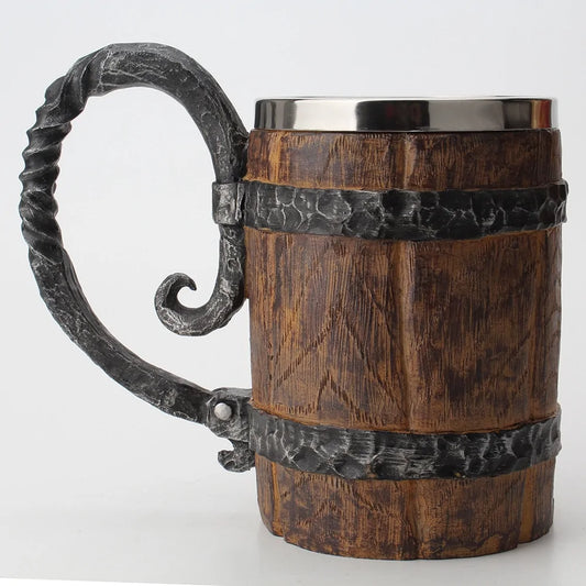 3D Wooden Barrel Stainless Steel Resin Beer Mug